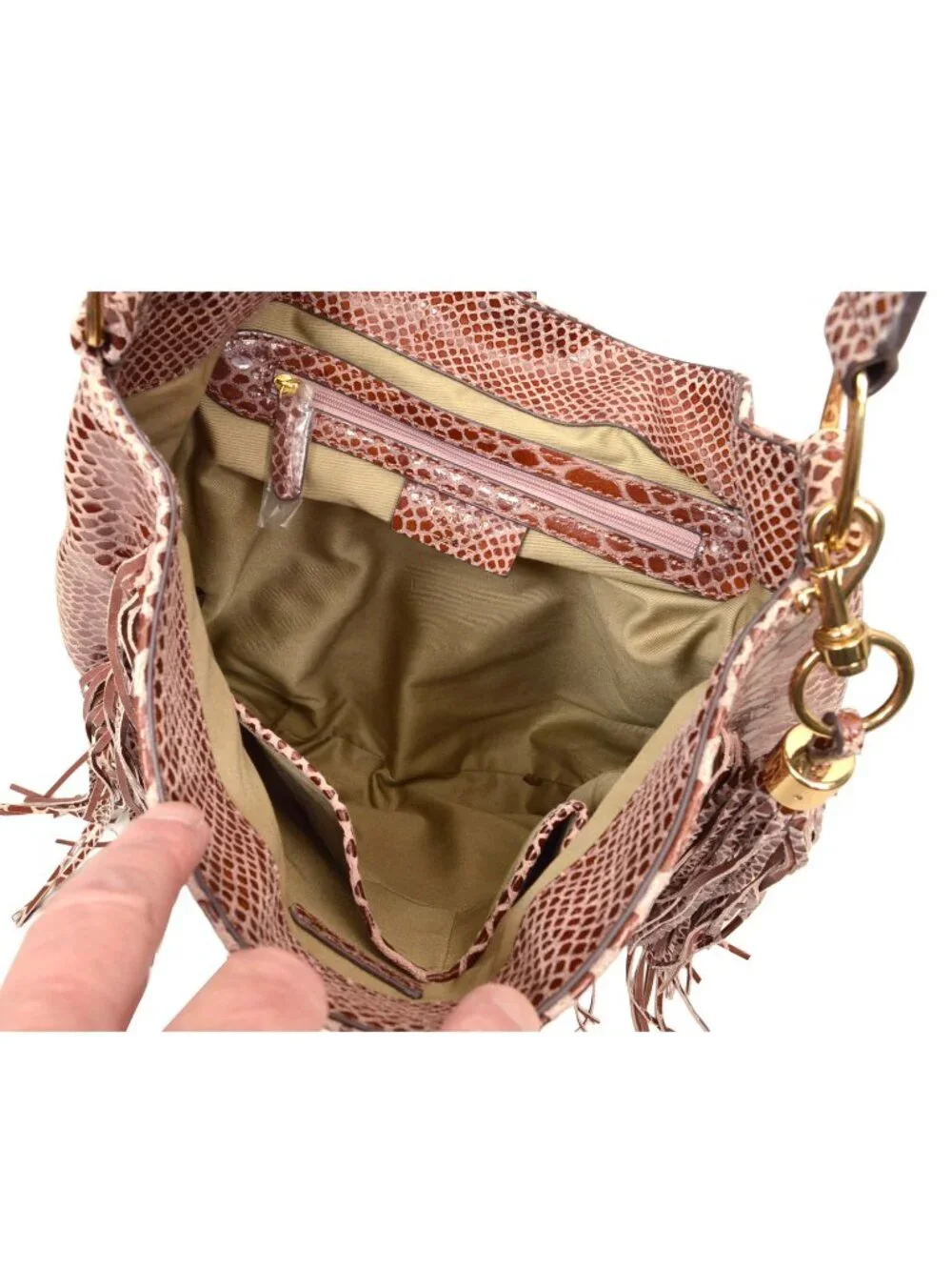 G.I.L.I. Leather Stirrup Fringe Sienna Cobra Fringe Hobo Bag Purse A271123‎